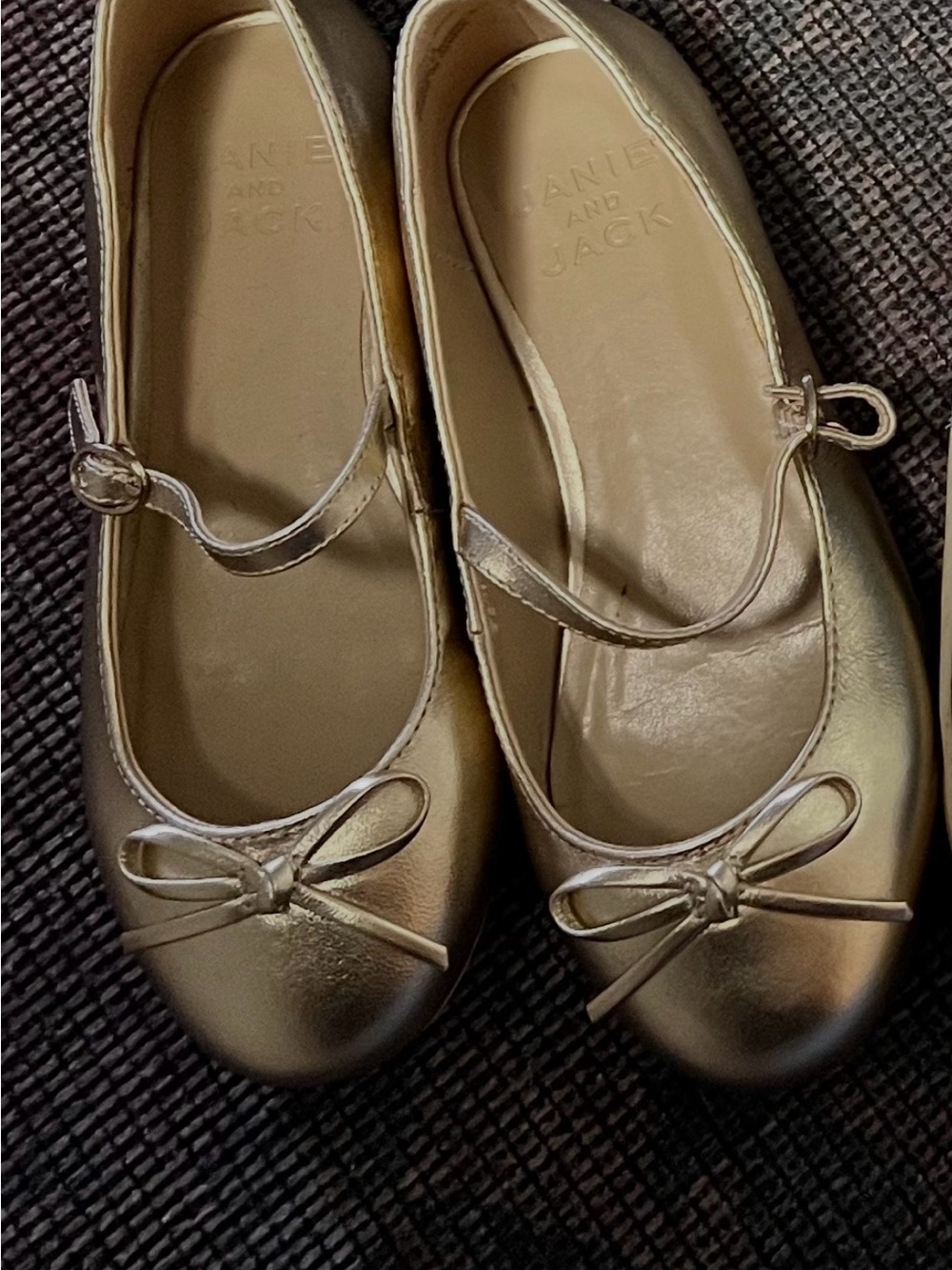Janie and Jack Metallic Gold Mary Jane Ballet Flats with Bow